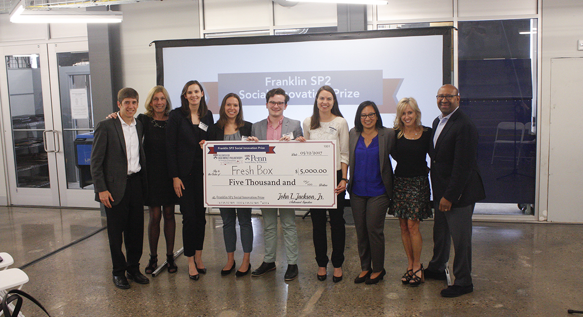 Fresh Box is presented a check after winning the inaugural Franklin SP2 Social Innovation Prize