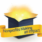 Nonprofits Making an Impact on gold banner in front of a glowing open box
