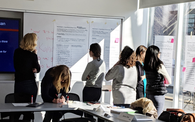 Social Work class at white board with sunny window