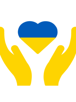 Helping hands icon in Ukraine flag colors
