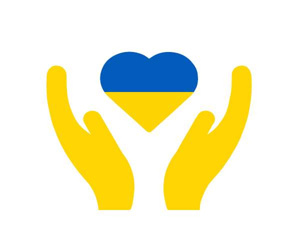 Helping hands icon in Ukraine flag colors