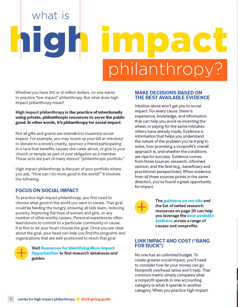 A screenshot of the What is High Impact Philanthropy? PDF